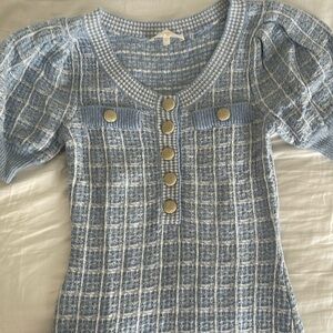 Loveshackfancy blue and white knit feminine dress